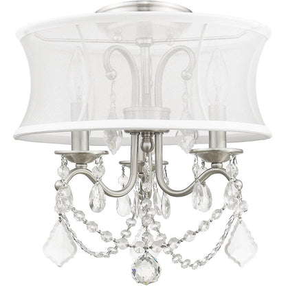 Nickel Three Light Metal Dimmable Chandelier With Shades HomeRoots