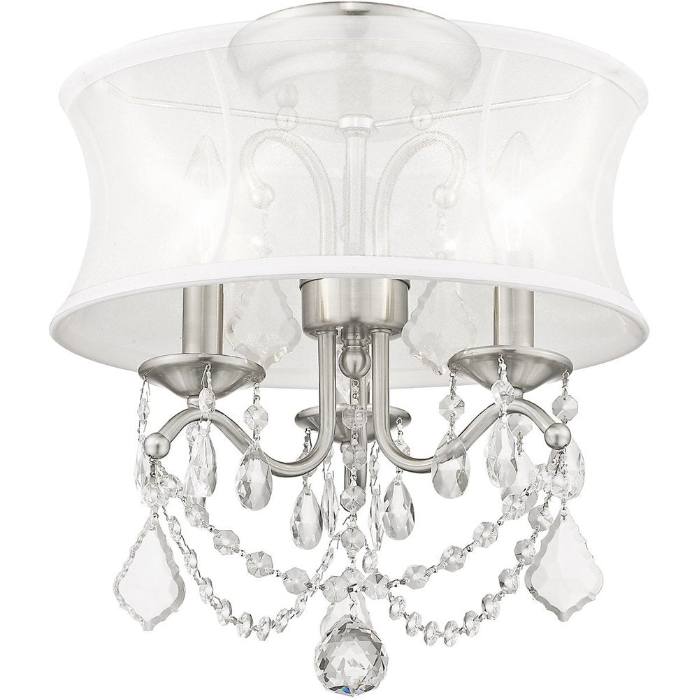 Nickel Three Light Metal Dimmable Chandelier With Shades HomeRoots