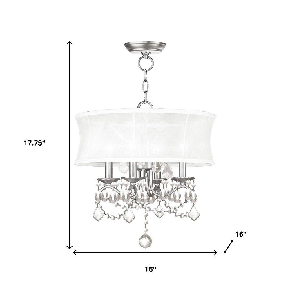 Nickel Four Light Metal Dimmable Chandelier With Shades HomeRoots