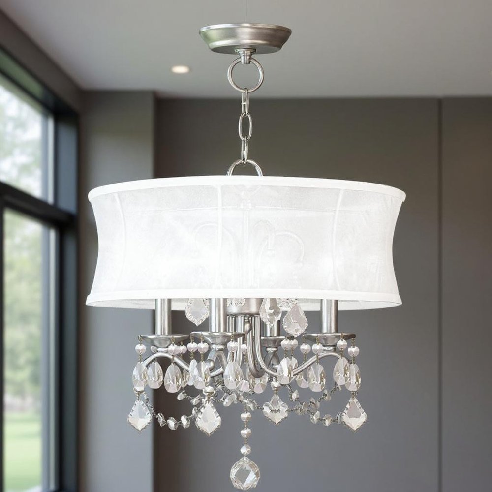 Nickel Four Light Metal Dimmable Chandelier With Shades HomeRoots