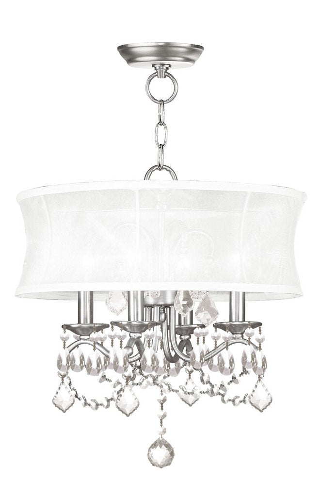 Nickel Four Light Metal Dimmable Chandelier With Shades HomeRoots