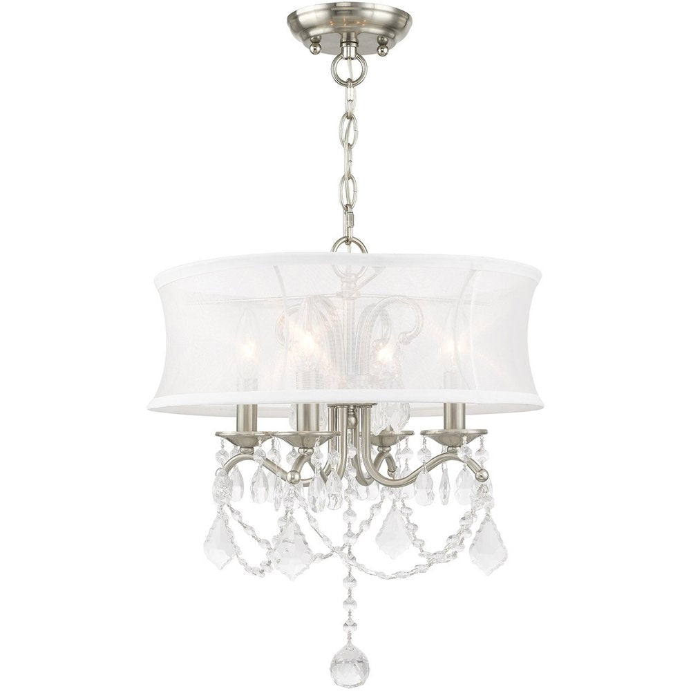 Nickel Four Light Metal Dimmable Chandelier With Shades HomeRoots