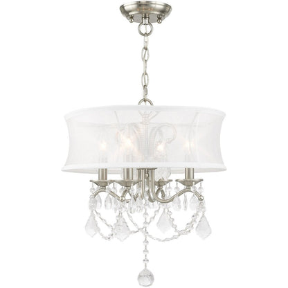 Nickel Four Light Metal Dimmable Chandelier With Shades HomeRoots