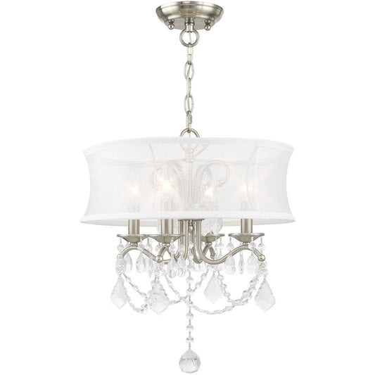 Nickel Four Light Metal Dimmable Chandelier With Shades HomeRoots