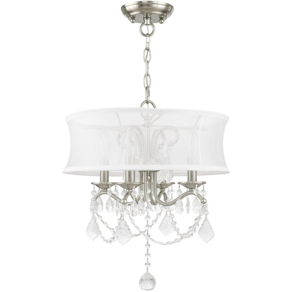 Nickel Four Light Metal Dimmable Chandelier With Shades HomeRoots