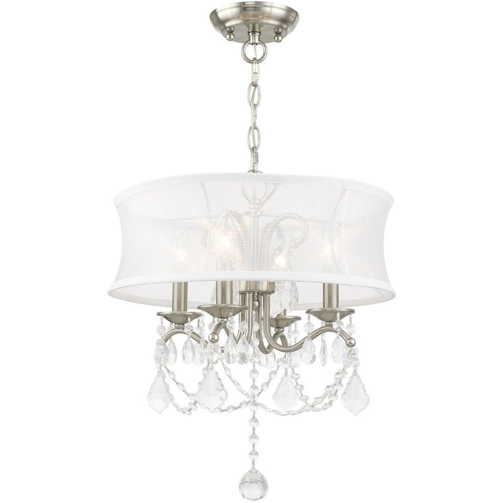 Nickel Four Light Metal Dimmable Chandelier With Shades HomeRoots