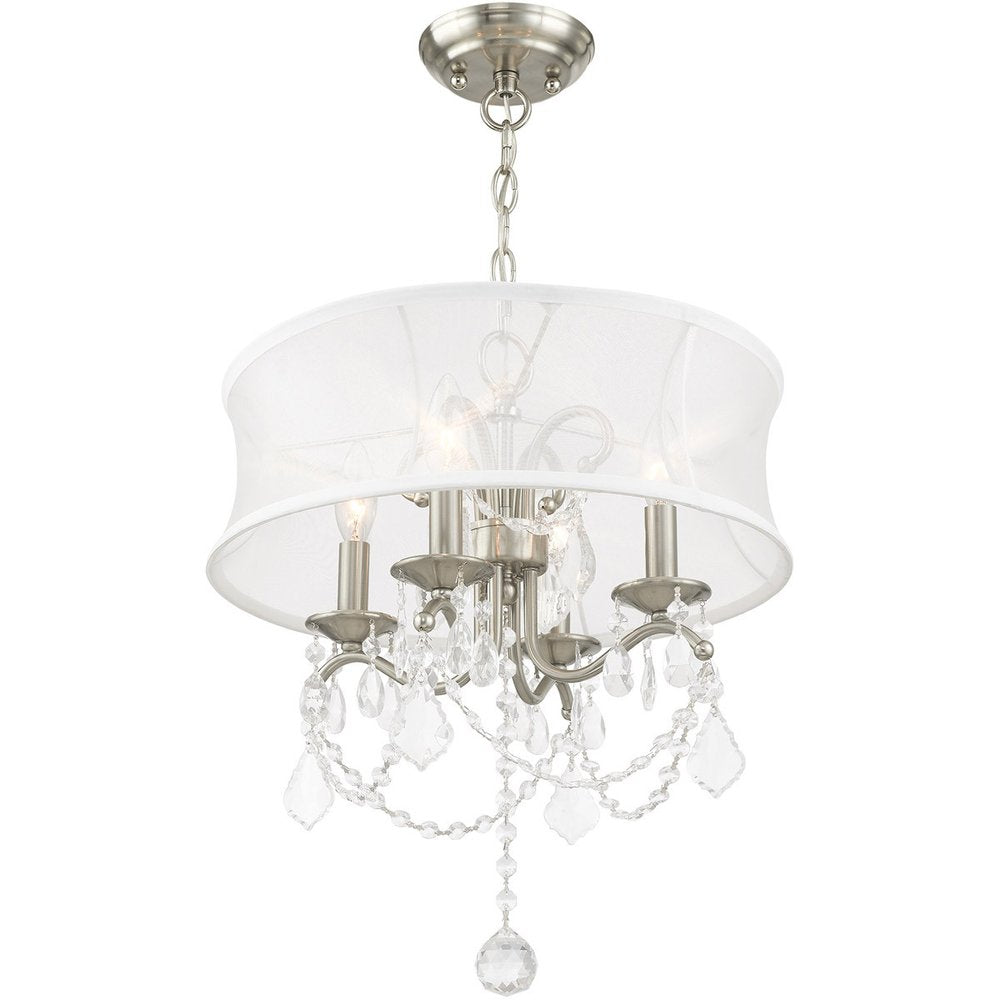 Nickel Four Light Metal Dimmable Chandelier With Shades HomeRoots