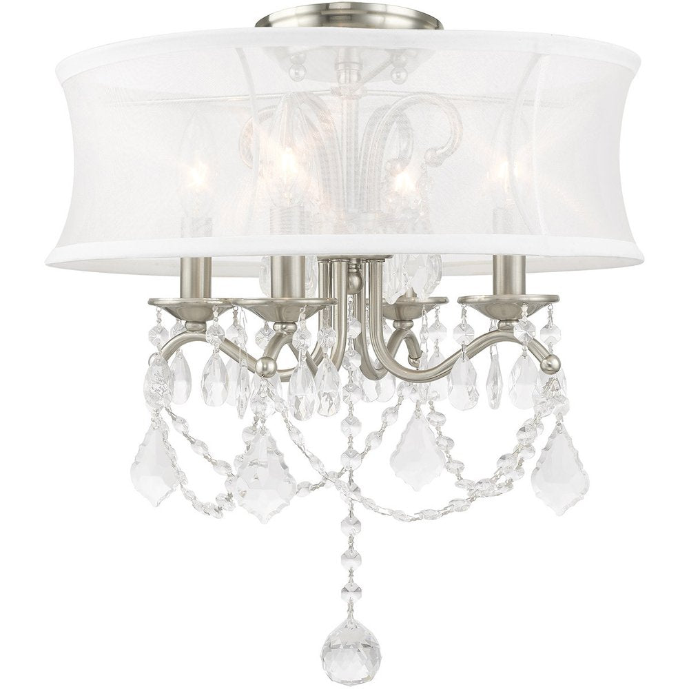 Nickel Four Light Metal Dimmable Chandelier With Shades HomeRoots