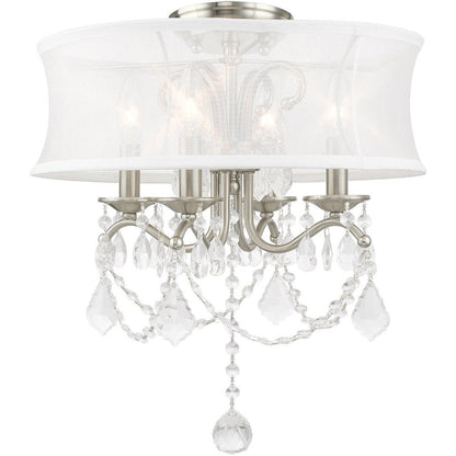 Nickel Four Light Metal Dimmable Chandelier With Shades HomeRoots