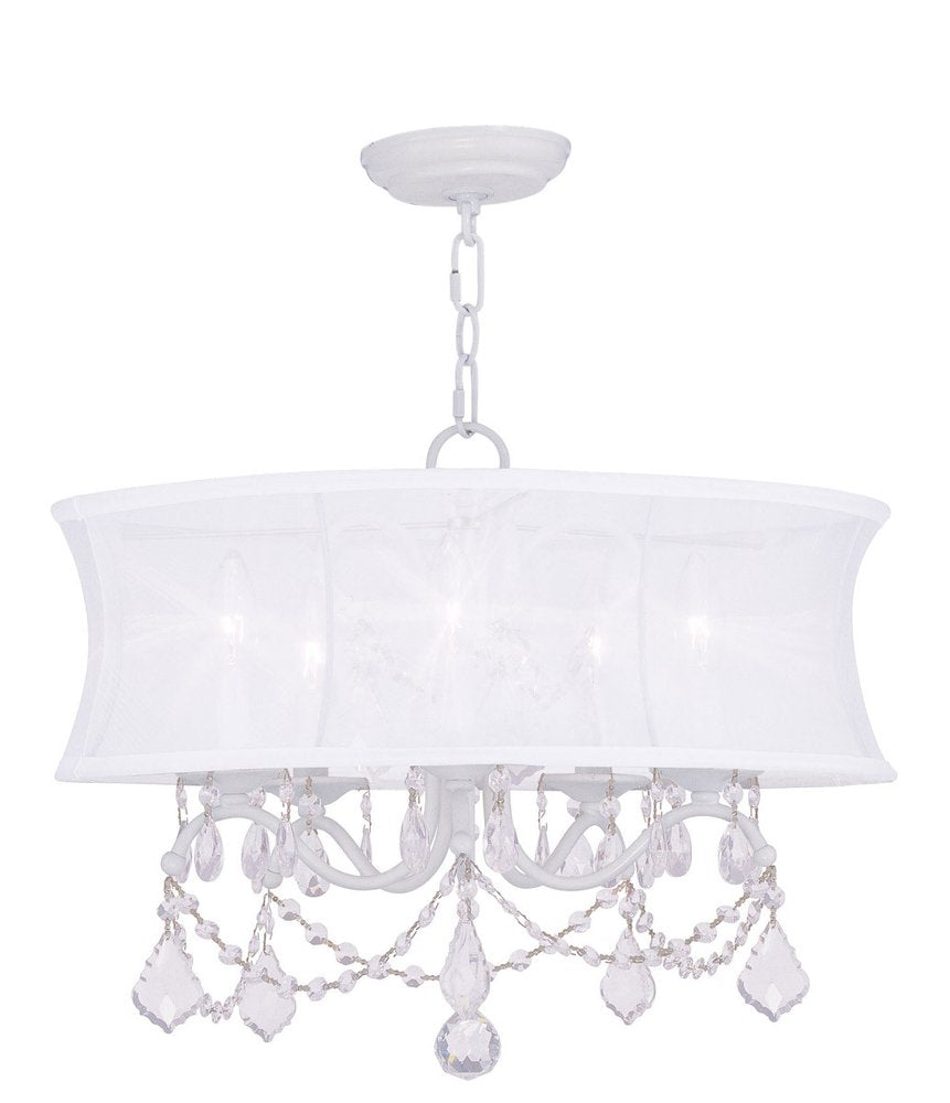White Five Light Metal Dimmable Chandelier With Shades HomeRoots