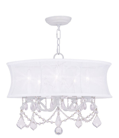 White Five Light Metal Dimmable Chandelier With Shades HomeRoots