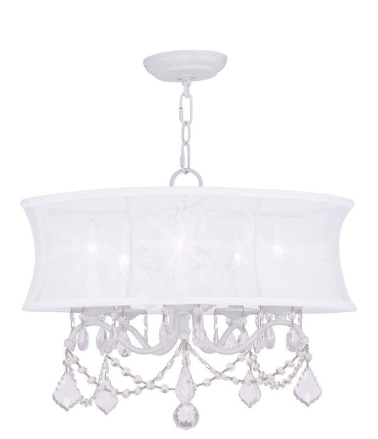 White Five Light Metal Dimmable Chandelier With Shades HomeRoots