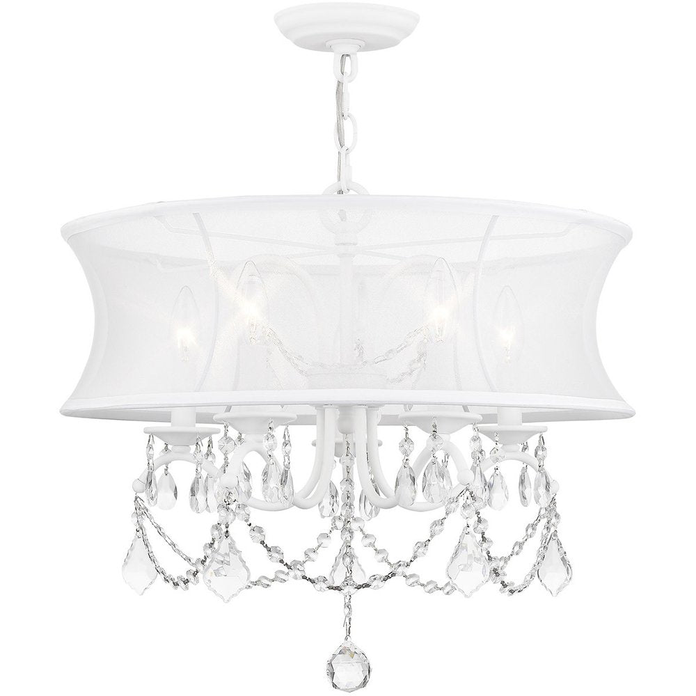 White Five Light Metal Dimmable Chandelier With Shades HomeRoots