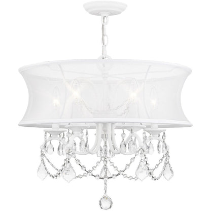 White Five Light Metal Dimmable Chandelier With Shades HomeRoots