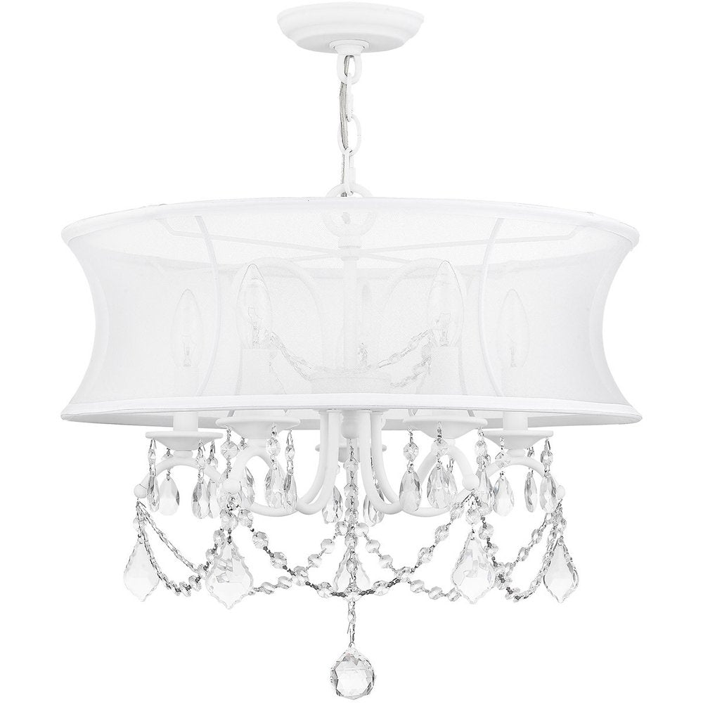 White Five Light Metal Dimmable Chandelier With Shades HomeRoots