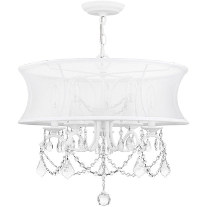 White Five Light Metal Dimmable Chandelier With Shades HomeRoots