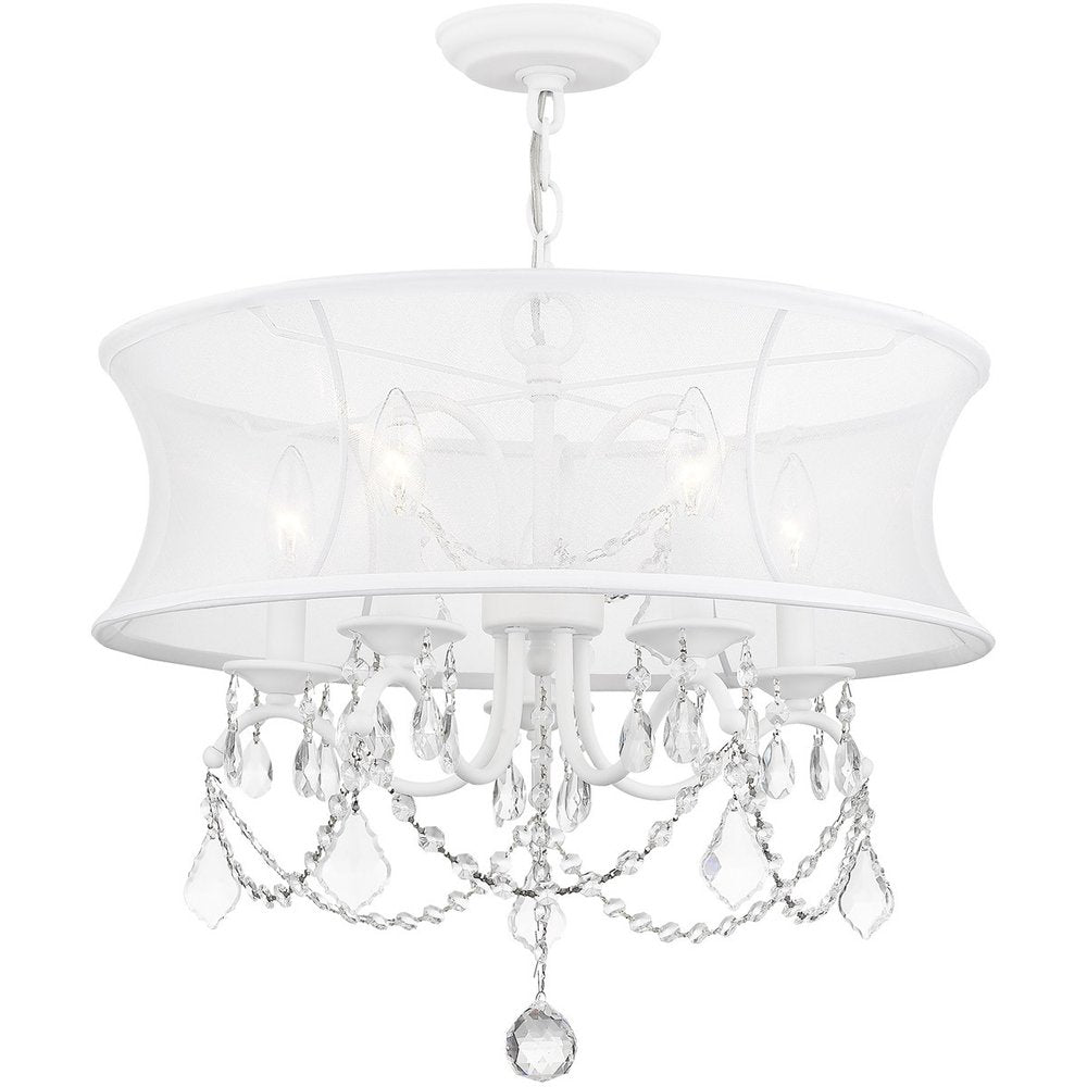 White Five Light Metal Dimmable Chandelier With Shades HomeRoots