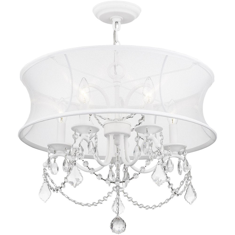 White Five Light Metal Dimmable Chandelier With Shades HomeRoots