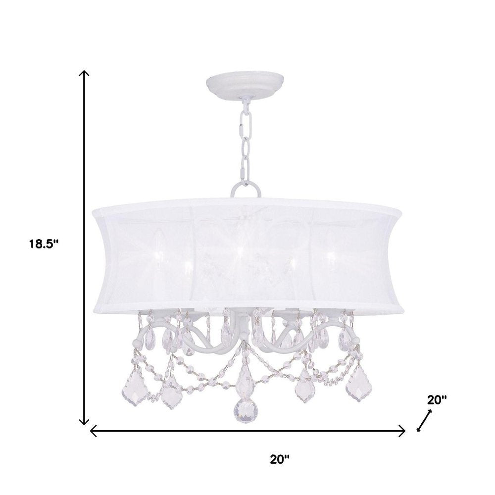 White Five Light Metal Dimmable Chandelier With Shades HomeRoots