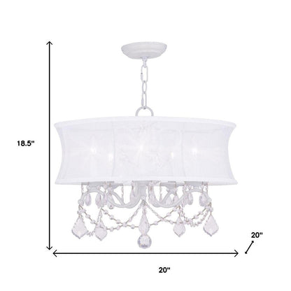 White Five Light Metal Dimmable Chandelier With Shades HomeRoots