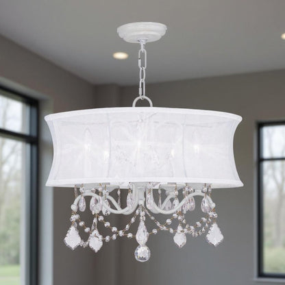 White Five Light Metal Dimmable Chandelier With Shades HomeRoots