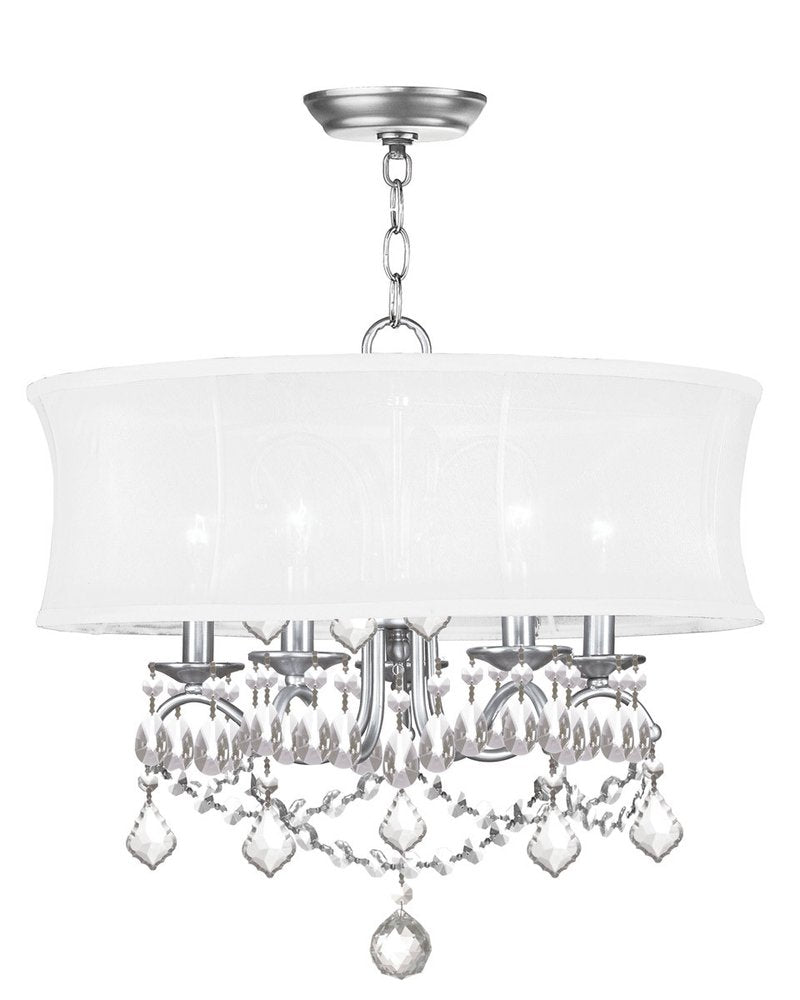 Nickel Five Light Metal Dimmable Chandelier With Shades HomeRoots