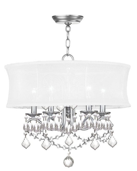 Nickel Five Light Metal Dimmable Chandelier With Shades HomeRoots