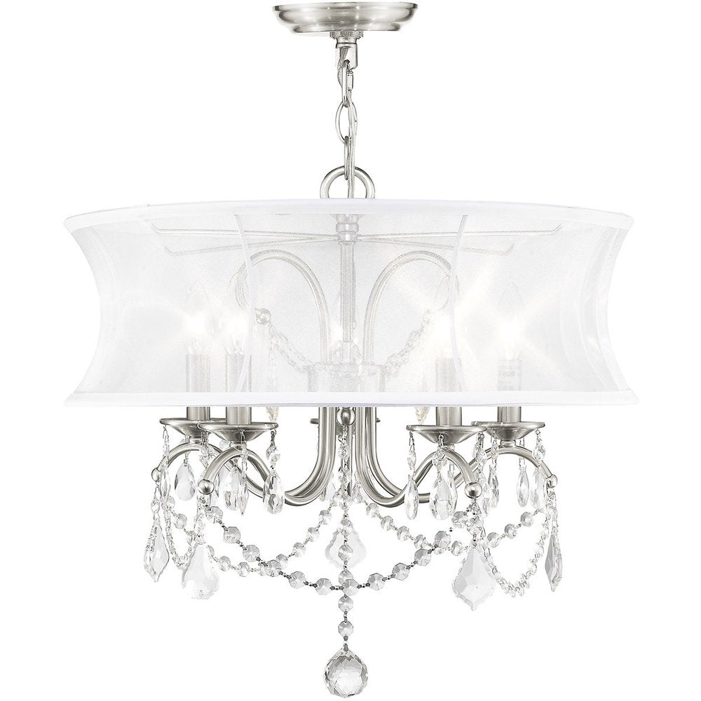 Nickel Five Light Metal Dimmable Chandelier With Shades HomeRoots