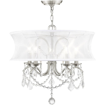 Nickel Five Light Metal Dimmable Chandelier With Shades HomeRoots