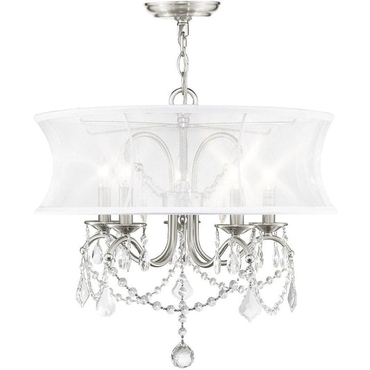 Nickel Five Light Metal Dimmable Chandelier With Shades HomeRoots