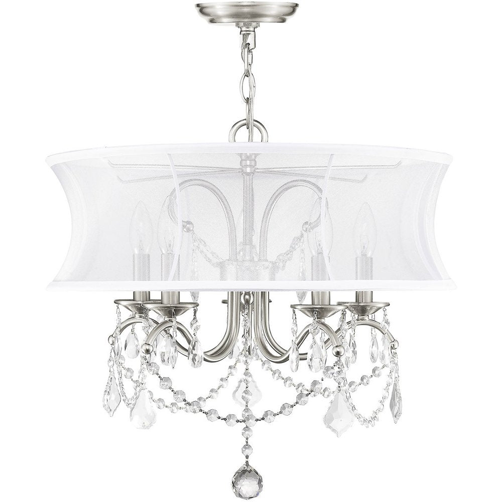 Nickel Five Light Metal Dimmable Chandelier With Shades HomeRoots