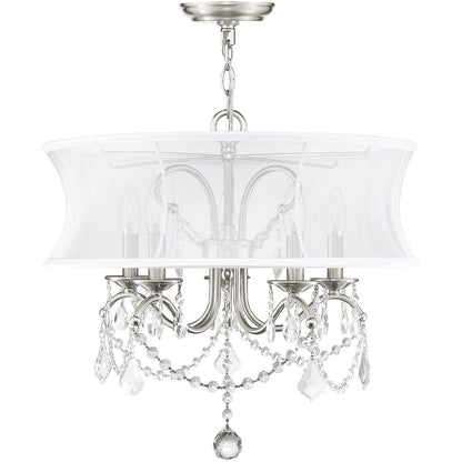 Nickel Five Light Metal Dimmable Chandelier With Shades HomeRoots