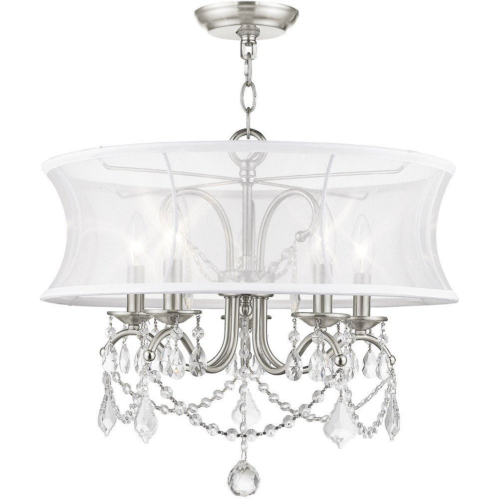Nickel Five Light Metal Dimmable Chandelier With Shades HomeRoots