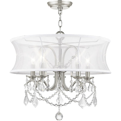 Nickel Five Light Metal Dimmable Chandelier With Shades HomeRoots