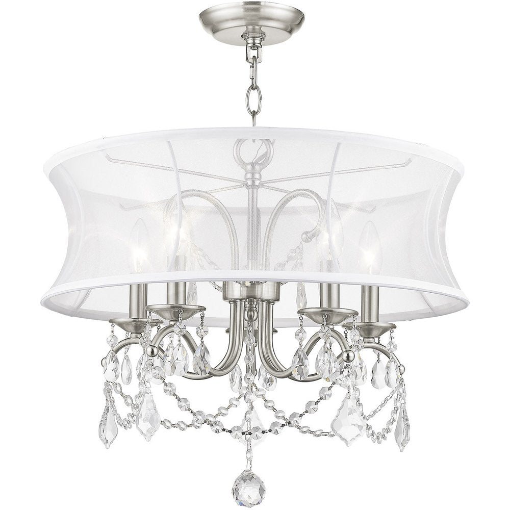 Nickel Five Light Metal Dimmable Chandelier With Shades HomeRoots