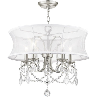 Nickel Five Light Metal Dimmable Chandelier With Shades HomeRoots