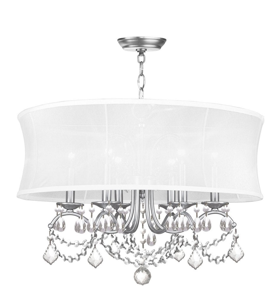 Nickel Six Light Metal Dimmable Chandelier With Shades HomeRoots