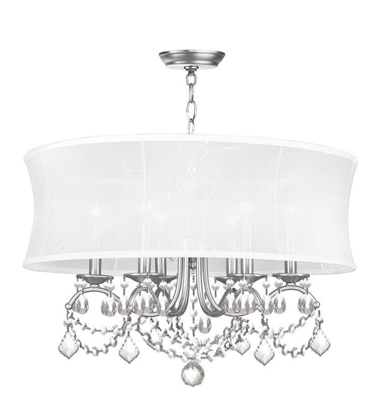 Nickel Six Light Metal Dimmable Chandelier With Shades HomeRoots