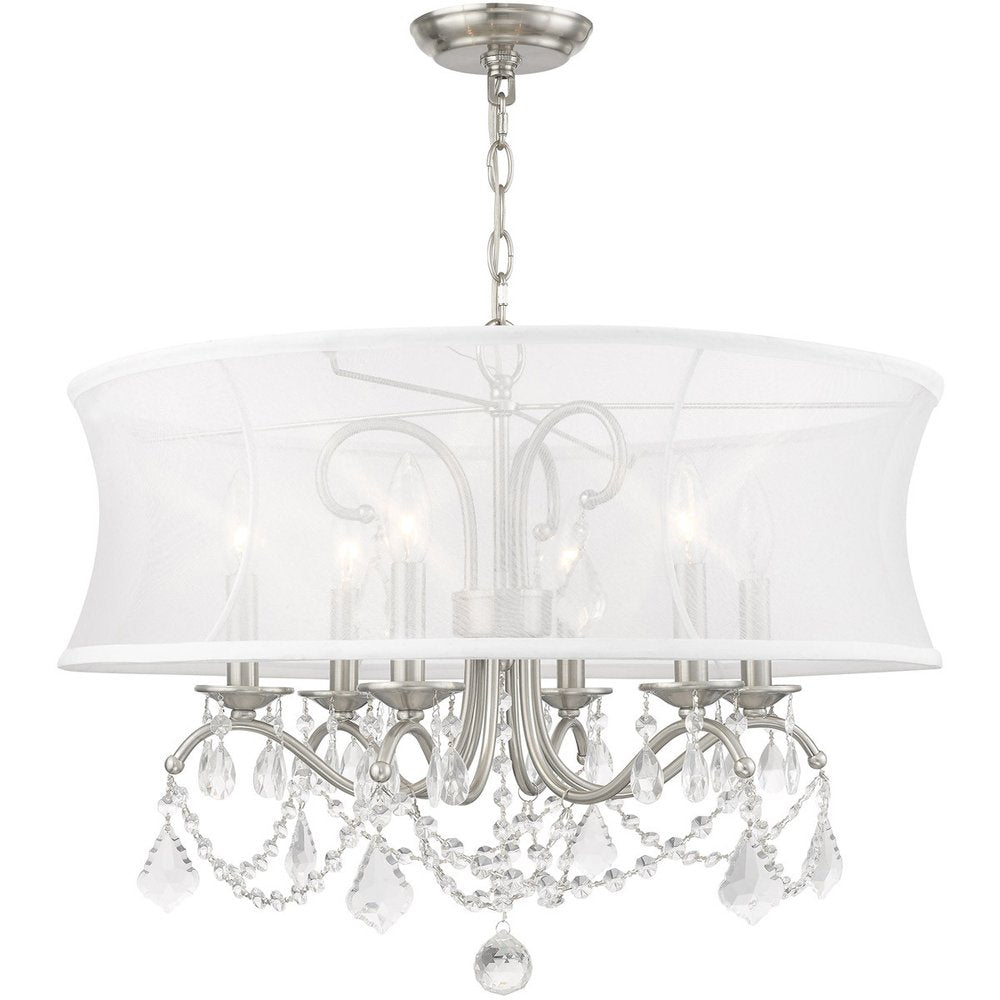 Nickel Six Light Metal Dimmable Chandelier With Shades HomeRoots
