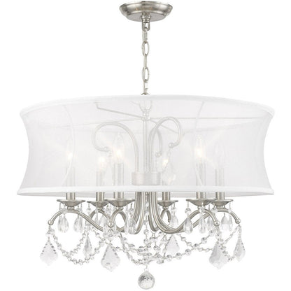 Nickel Six Light Metal Dimmable Chandelier With Shades HomeRoots