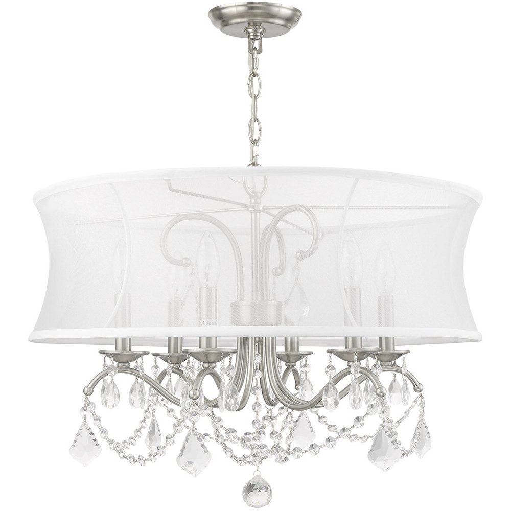 Nickel Six Light Metal Dimmable Chandelier With Shades HomeRoots