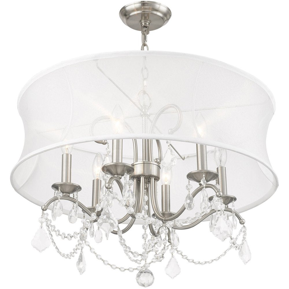 Nickel Six Light Metal Dimmable Chandelier With Shades HomeRoots