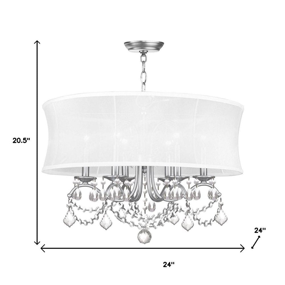 Nickel Six Light Metal Dimmable Chandelier With Shades HomeRoots