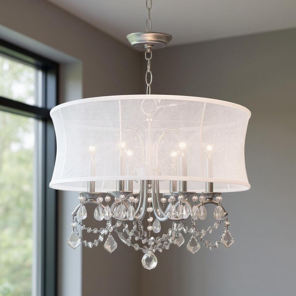 Nickel Six Light Metal Dimmable Chandelier With Shades HomeRoots