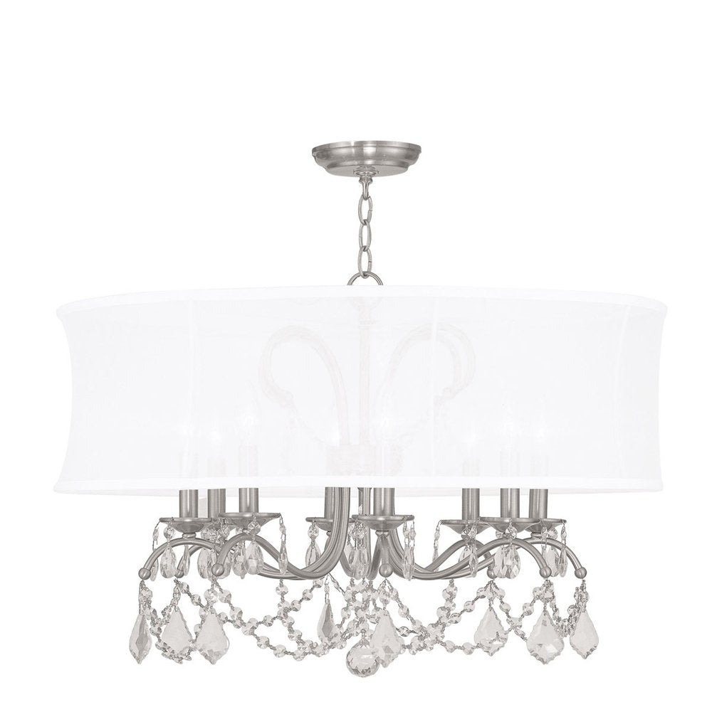 Nickel Eight Light Metal Dimmable Chandelier With Shades HomeRoots
