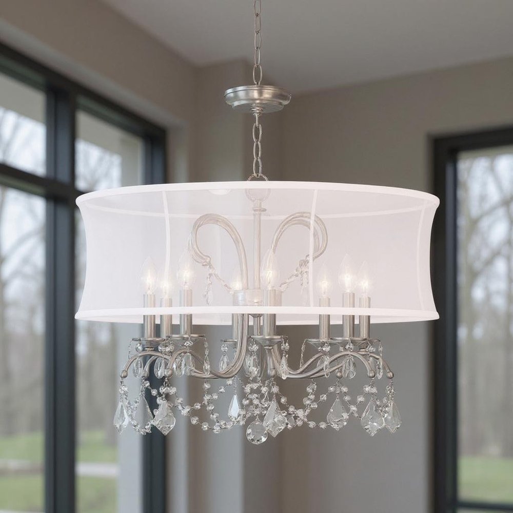Nickel Eight Light Metal Dimmable Chandelier With Shades HomeRoots