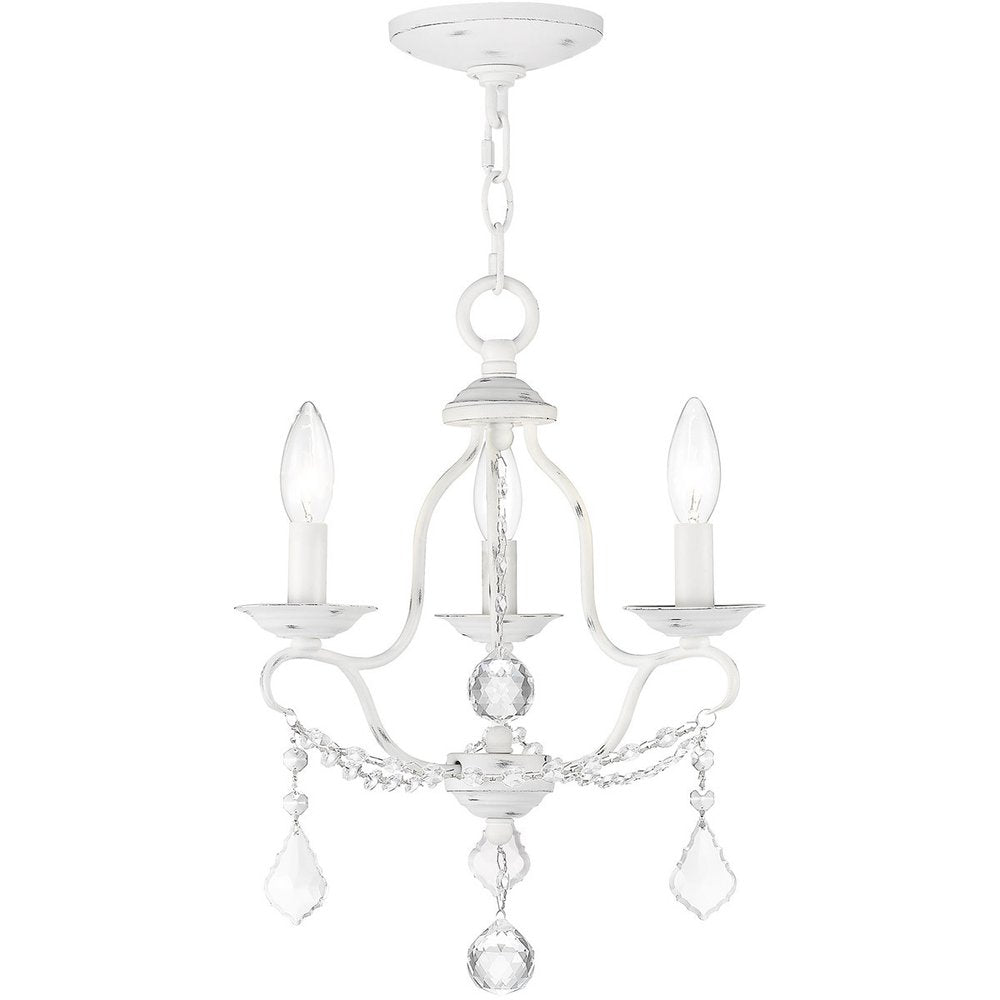 Antiqued White Three Light Metal Dimmable Chandelier With Shades HomeRoots