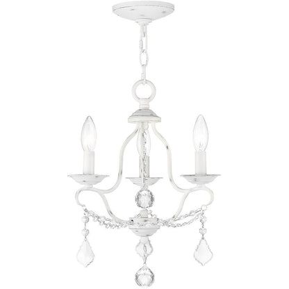 Antiqued White Three Light Metal Dimmable Chandelier With Shades HomeRoots