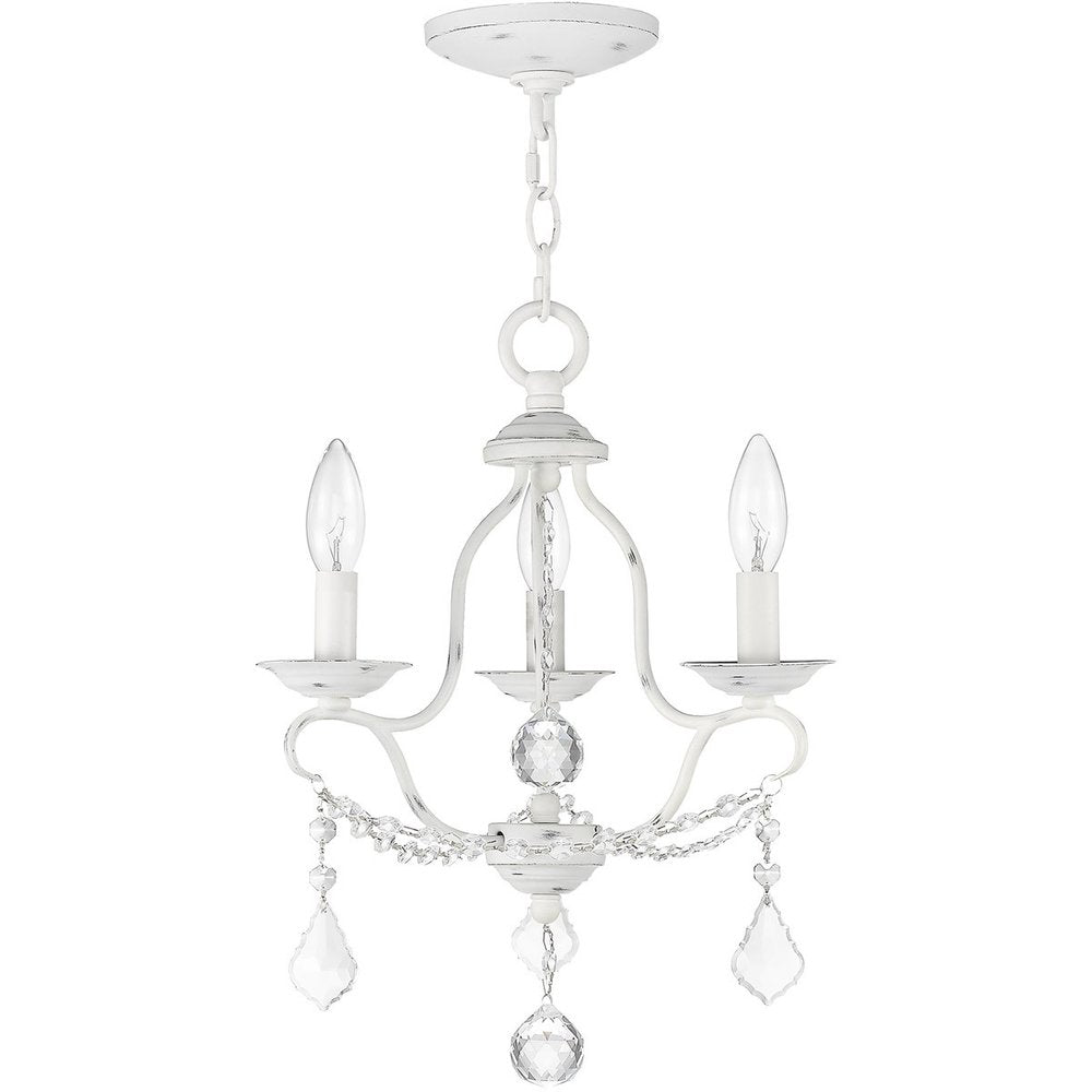 Antiqued White Three Light Metal Dimmable Chandelier With Shades HomeRoots