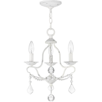 Antiqued White Three Light Metal Dimmable Chandelier With Shades HomeRoots